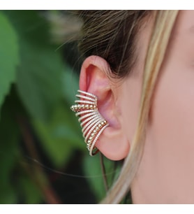 Ear Cuff Zirkon Taşlı Gold Kaplama Gümüş Küpe