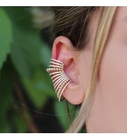Ear Cuff Zirkon Taşlı Gold Kaplama Gümüş Küpe
