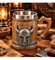 Viking Miğfer Figürlü 3D Kupa Paslanmaz Çelik İç Hazneli Orta Çağ Dekoratif Bardak 14x9 Cm