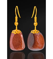 Sertifikalı Gold Tamburlanmış Kahverengi Yıldız Taşı Küpe (Çok Renkli)