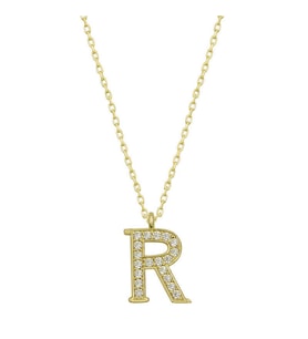 Gümüş Gold R Harfi Kadın Kolye SL4773