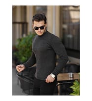 Erkek Slim Fit Yarım Balıkçı Fitilli Triko Kazak
