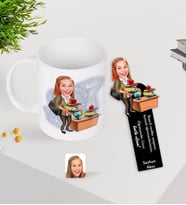 BK Gift Kişiye Özel Kadın Öğretmen Karikatürlü Kupa Bardak ve Ahşap Kitap Ayracı-4