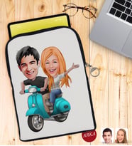 BK Gift Kişiye Özel Sevgililer Karikatürlü Taşınabilir Koruyucu Tablet Kılıfı & Organizer Çanta - Siyah-99