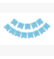 Mavi Üzeri Gümüş Happy Bırthday Yaldızlı Harf Banner