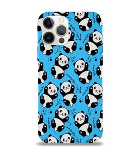 Apple iPhone 12 Pro Max Uyumlu Lansman Kılıf Panda Tasarımlı İçi Kadife Kapak-Mavi (Şeffaf)