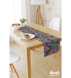 Violet Desenli Baskılı Süet Runner Masa Örtüsü