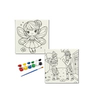 Okul Etkinliği-2'li Tuval Boyama Seti. 20x20 Cm Uv Baskı 6 Akrilik Boya 1 Fırça-model-365