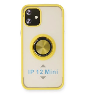 Pilelistore   iPhone 12 Kılıf Montreal Yüzüklü Silikon Kapak - Sarı
