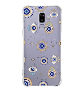 PrintiFy Samsung Galaxy A6 (2018) Uyumlu Nazar Boncuğu 5 Baskılı Şeffaf Köşe Korumalı Antişok Kılıf