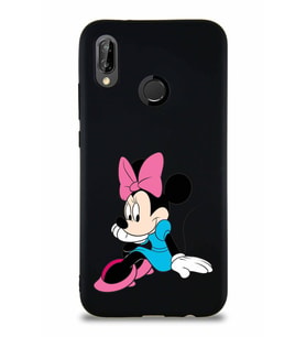 Huawei P20 Lite Soft Premier Kapak Minnie Mouse-E Tasarımlı Silikon Kılıf - Siyah (Şeffaf)