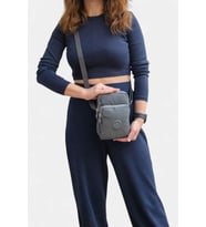 Lederax Krinkıl Kumaş Mini Omuz Çantası Çapraz Çanta LD614 (Gri)