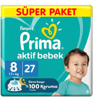 Prima 8 Beden Aktif Bebek Bezi Süper Paket 27 Adet