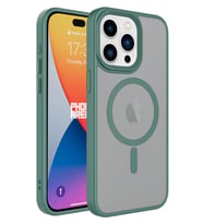 Apple iPhone 15 Pro Max Kılıf Mat Arka Yüzey Wireless Şarj Özellikli Flet Magsafe Kılıf (Yeşil)