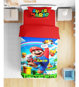 Super Mario 3D Dijital Baskılı Tek Kişilik Nevresim Takımı (Kırmızı)