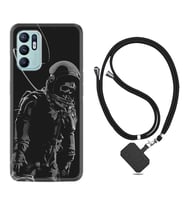 Oppo Reno 6 Kılıf Silikon Boyun Askılı İpli Desenli Silikon İskelet Astronot 1613