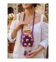 Özel Tasarım Amigurumi Örgü Kurbağa Figürlü Telefon Çantası Ve Askılığı