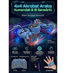 Şarjlı Uzaktan Kumandalı ve El Sensörlü 4x4 Akrobat Araba 360 Derece Dönen Işıklı Oyuncak Araba