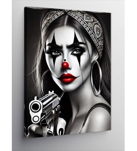 Kanvas Tablo Maskeli Ve Tabancalı Kadın