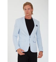 SPOSO  G-224 TEK DÜĞME TEK YIRTMAÇ ÖRME KUMAŞ BLAZER CEKET (Beyaz-İndigo)
