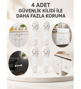 4'lü Esnek Kayışlı Çocuk Güvenlik Kilidi Pratik Ve Güvenli Kullanım
