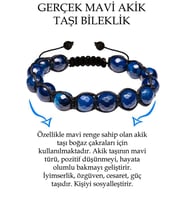 Sertifikalı Fasetli Mavi Akik Taşı Bileklik - Makrome (Çok Renkli)
