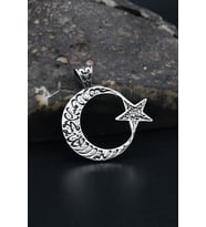 Kolye Ucu Bismillah ve Kelime-i Tevhid Yazlı Ay Yıldızlı (AYYILDIZLI) 925 Ayar Gümüş 901328