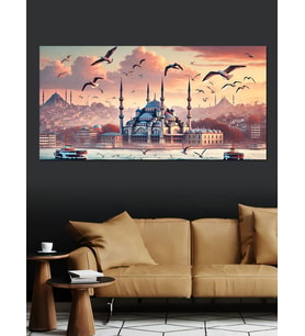 Kanvas Tablo Martılar Ve İstanbul Manzarası