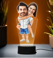 Kişiye Özel Fotoğraflı Sarılan Çift Tasarımlı Karikatür 3D Led Lamba (Beyaz)