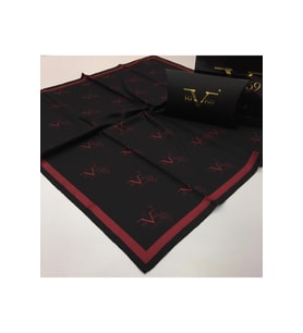 Geometrik Desen Black Seri Twill Eşarp Eşarp Askısı ile Birlikte 90x90 cm Siyah 