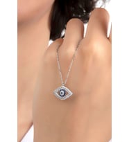 Kadın Orjinal 925 Ayar Gümüş Zirkon Taşlı Yuvarlak Göz Nazar Model Kolye (Rose)