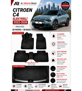 CİTROEN C4 ELEKTRİKLİ 2022-2026 Araca Özel 3D Paspas + 3D Bagaj Havuzu