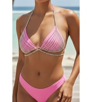 Caş Dekorasyon Gümüş Renk Taşlı Bikini Üstü Bralet Vücut Aksesuarı