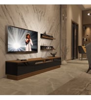 Decoraktiv Trendstyle 220RS Slm Tv Ünitesi Tv Sehpası - Ceviz Siyah (Siyah - Ceviz)