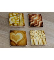 Kahverengi Desenler ve Kalp Doğal Taş Bardak Altlığı 4'lü set - Natural Stone Coasters