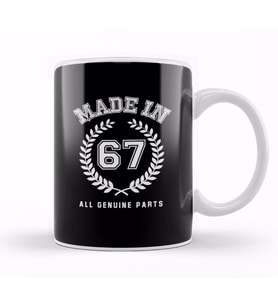 1967 Made In 67 All Genuine Parts Kupa Bardak Porselen