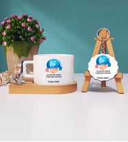 Uluslararası İlişkiler Uzmanı Ahşap Altlıklı Fincan ve Anahtarlık Hediye Seti