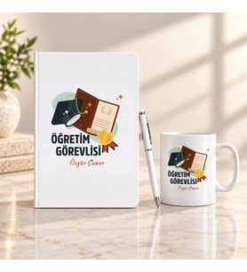 Öğretim Görevlisine İsme Özel Defter Kalem ve Kupa Hediye Seti