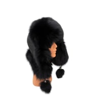Hakiki Deri Gerçek Tilki Kürklü Ushanka Şapka Erkek Kadın Şapka Bere (Siyah)