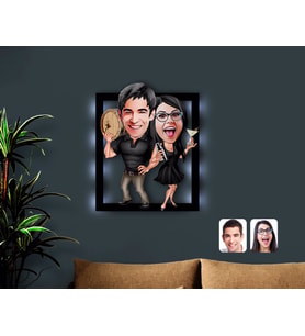 BK Gift Kişiye Özel Sevgililer Karikatürlü 3D Led Işıklı Ahşap Tablo-18