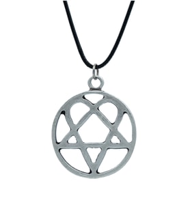 Heartagram Deri ip Kolye - Gümüş Kaplama - Kadın Erkek Kolye - No:838