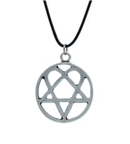 Heartagram Deri ip Kolye - Gümüş Kaplama - Kadın Erkek Kolye - No:838