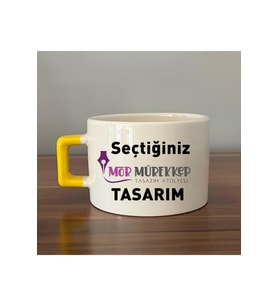 Seçtiğin Mor Mürekkep Tasarım & Isim Sarı Kulplu C Fincan