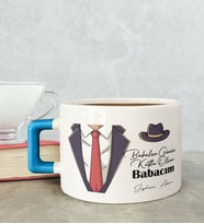 BK Gift Kişiye Özel Babalar Günü Tasarımlı Mavi Kulplu Çay & Kahve Fincanı-4, Babaya Hediye, Babalar Günü Hediyesi