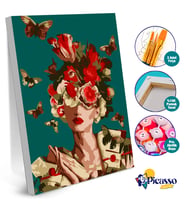 Sayılarla Boyama Kasnaklı Tablo Seti Fırça Boya Dahil Kadın Figürlü