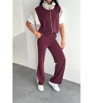 kadın bordo çift renkli oversize yelekli premium eşofman takımı NBRW5063