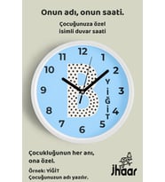 İsme Özel B Harfi Çocuk Odası Duvar Saati Orta Boy 30 cm Beyaz Camlı Sessiz