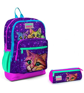 Coral High Mor Kedi İlkokul Sırt Çantası ve Kalemlik Seti