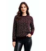 Kadın Leopar Desen Triko Kazak BGL-ST05287 (Bordo)