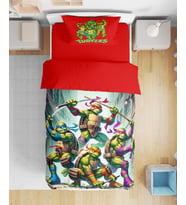 Ninja Kaplumbağalar Ninja Turtles 3D Dijital  Baskılı Tek Kişilik Nevresim Takımı (Kırmızı)